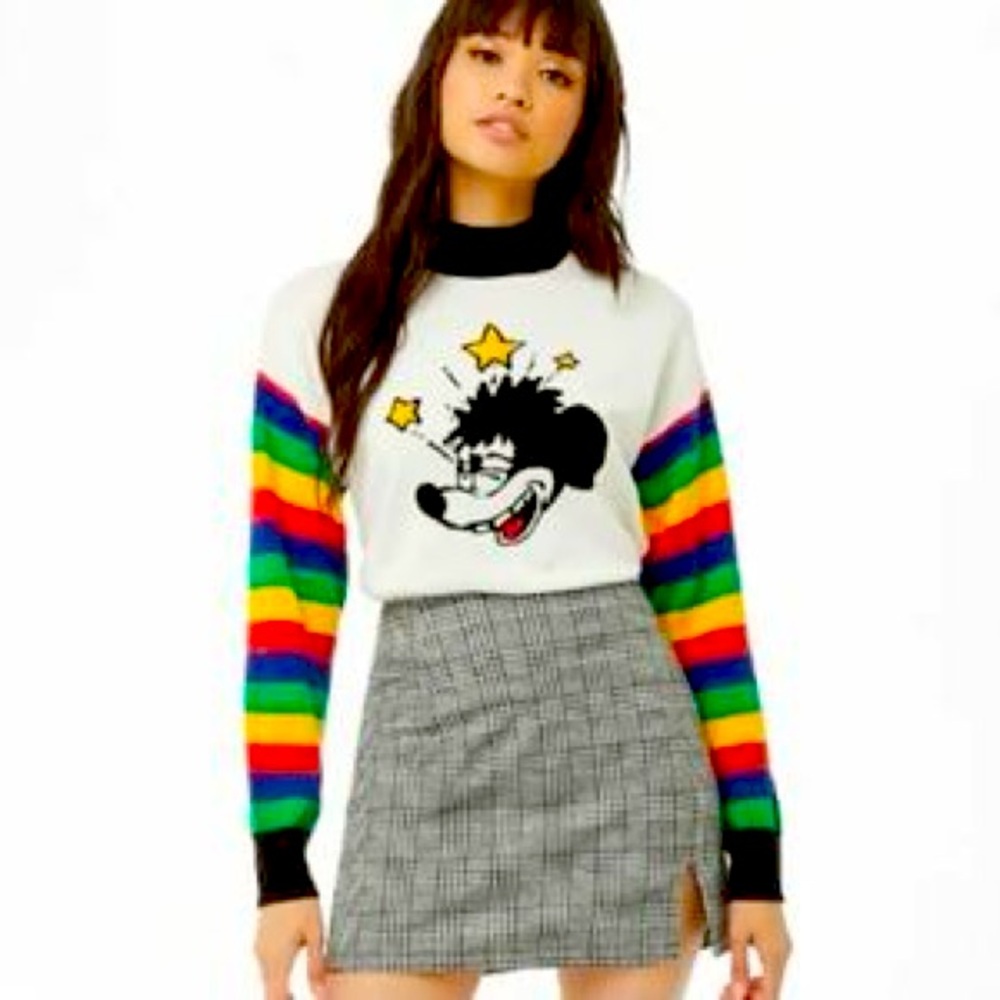 Disney x F21  Mickey Mouse rainbow mock neck sweater NWT size Small